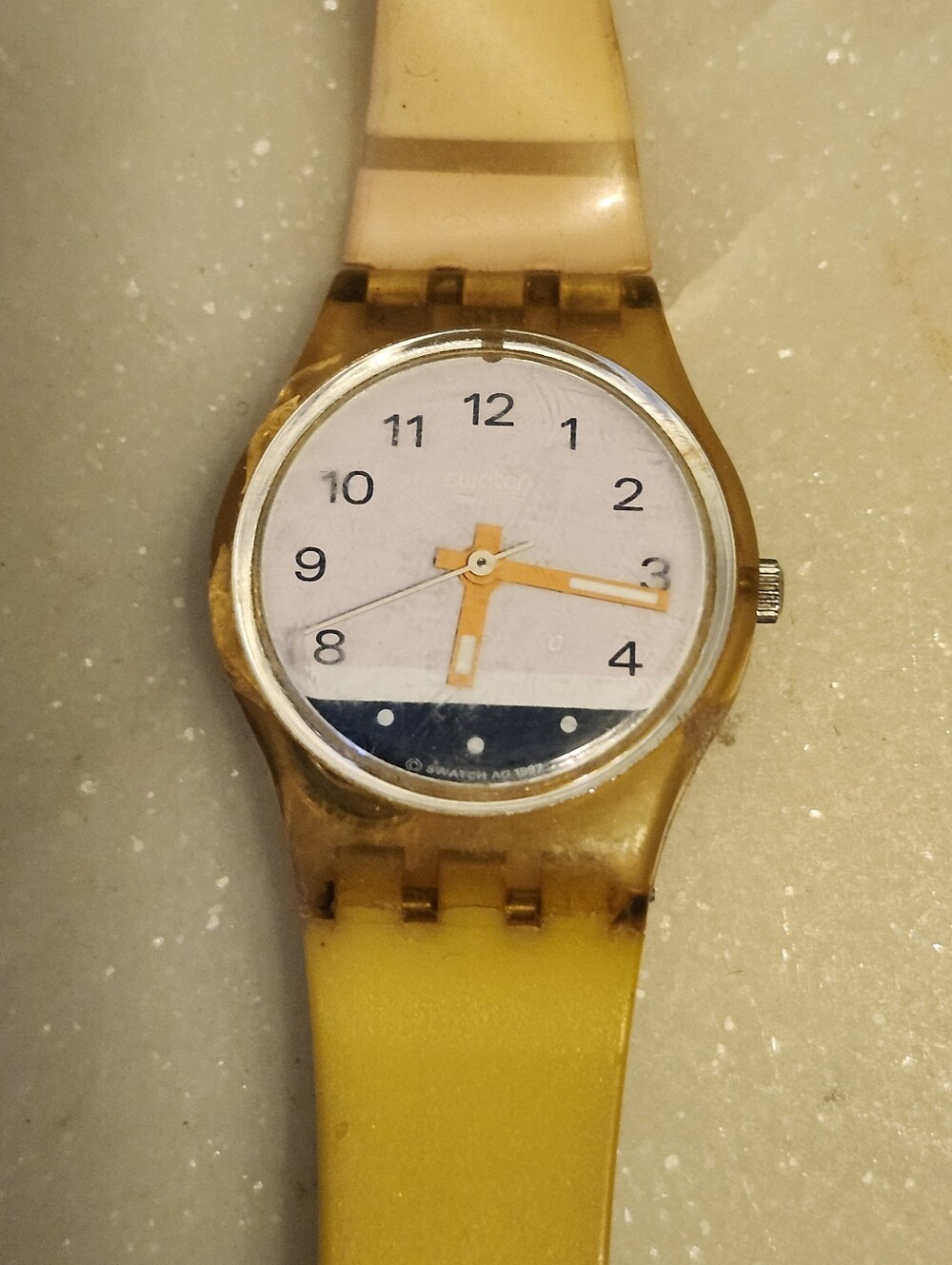 Vtg 90's SWATCH AG 1997  Yellow Silicone Band Analog Wristwatch